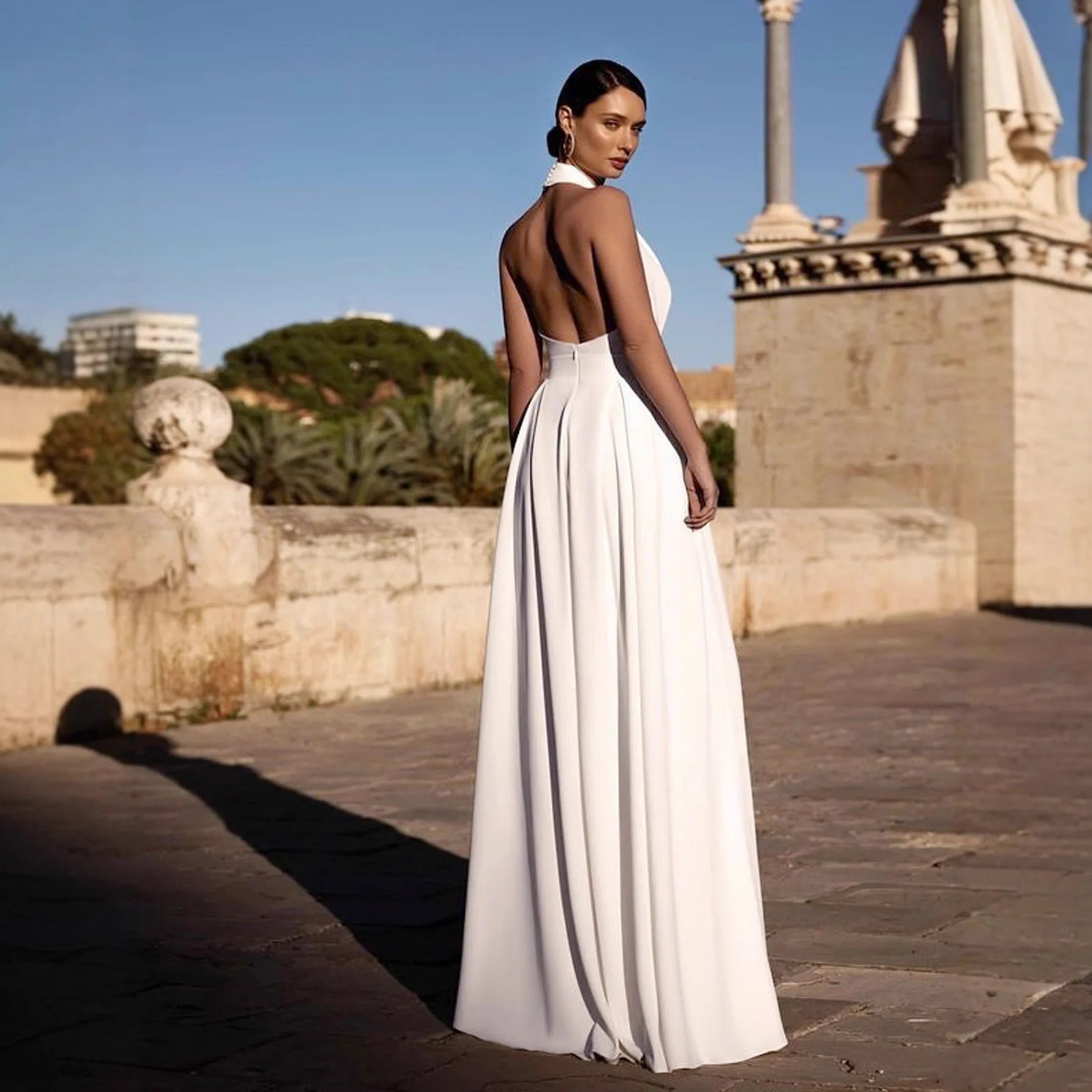 Temperament Elegant Halter Neck Jumpsuits Women Sexy Deep V-neck Backless High Waist Wide Leg Jumpsuit Solid Color Female New