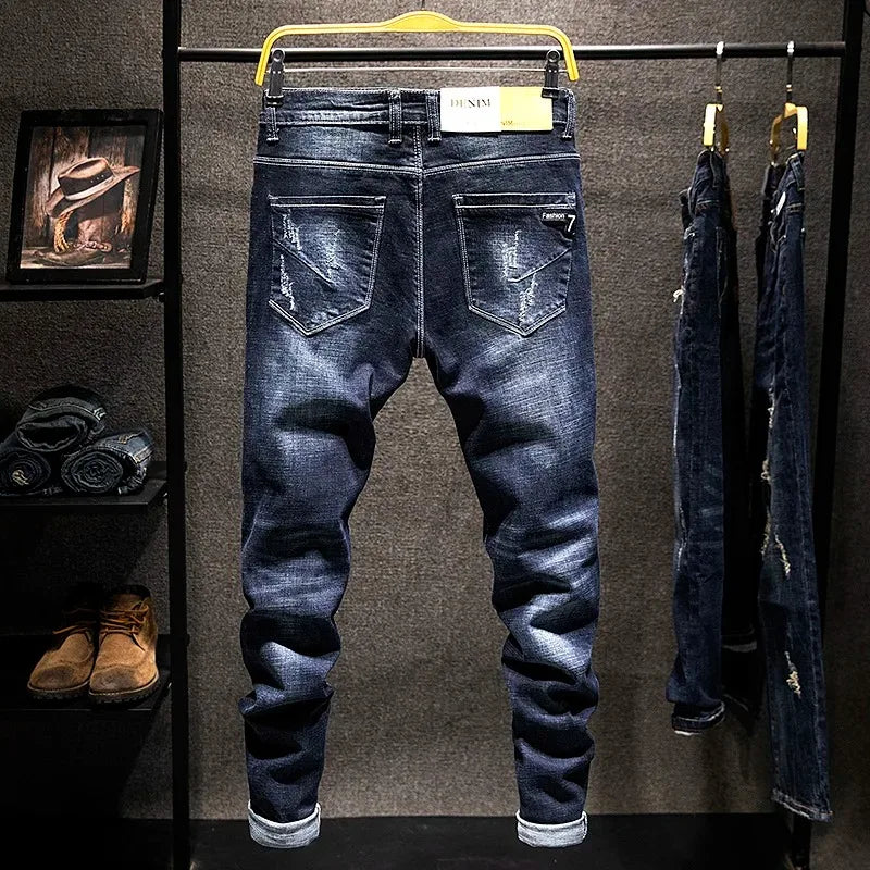 Men's Slim Fit Ripped Stretch Jeans – Distressed Denim