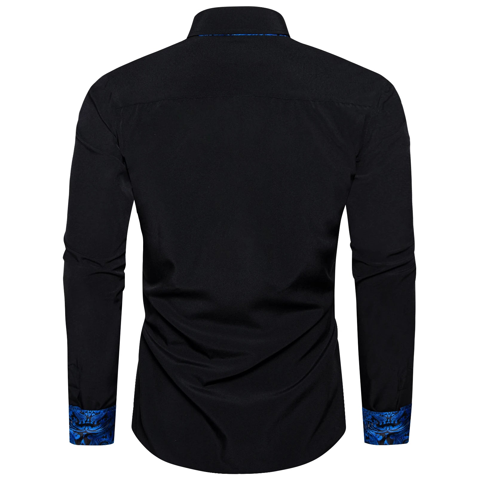 Men's Polyester Cotton Solid Black Shirts Long Sleeve Blue Paisley Patchwork Social Casual Dress Shirt Elegant Men Clothing