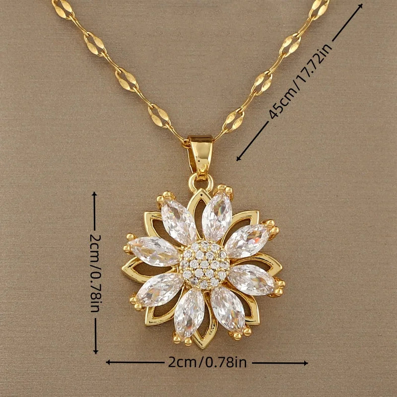 360° Rotating Sunflower Pendant Necklace | Women's Gift Jewelry