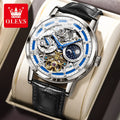 OLEVS 6670 Men's Automatic Mechanical Watch | Skeleton Leather Strap