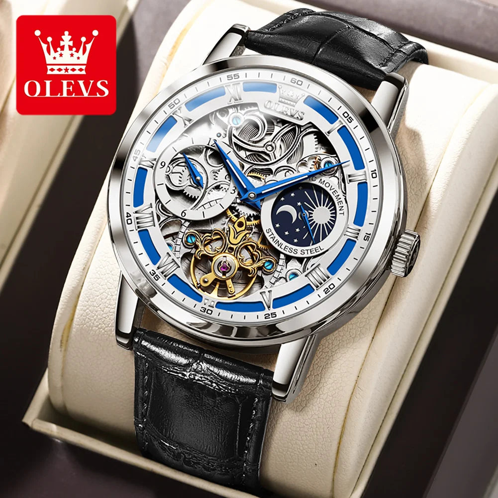 OLEVS 6670 Men's Automatic Mechanical Watch | Skeleton Leather Strap