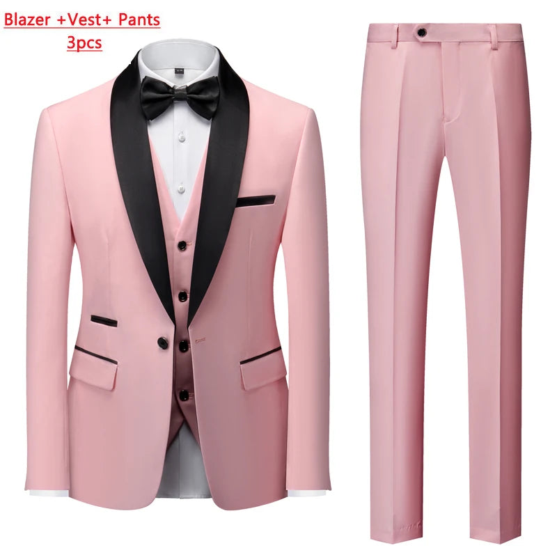 M-6XL Men's Casual Business Have Smoking Suit High End Brand Boutique Fashion Blazer Vest Pants Groom Wedding Dress Party Suit
