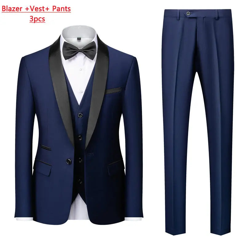 M-6XL Men's Casual Business Have Smoking Suit High End Brand Boutique Fashion Blazer Vest Pants Groom Wedding Dress Party Suit