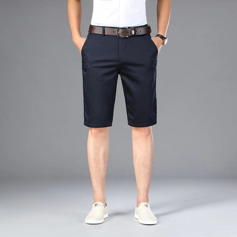 6 Color Casual Shorts Men 2025 Summer New Straight Elastic Business Fashion Thin Short Pants Male Brand Khaki Beige Black Navy