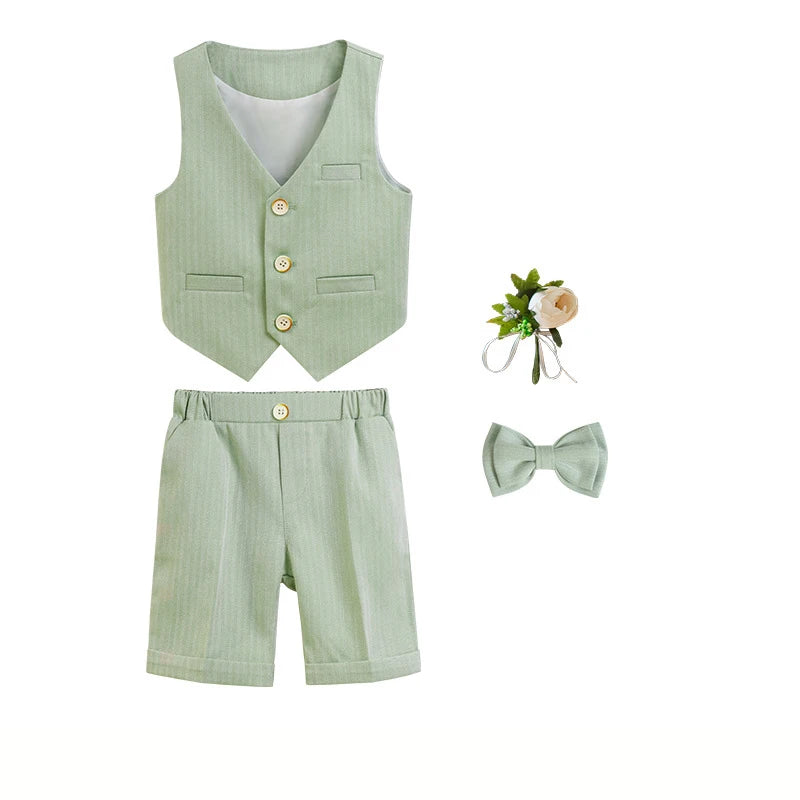 Boys' Formal Green Suit Set – Double-Breasted Blazer & Pants for Wedding & Birthday