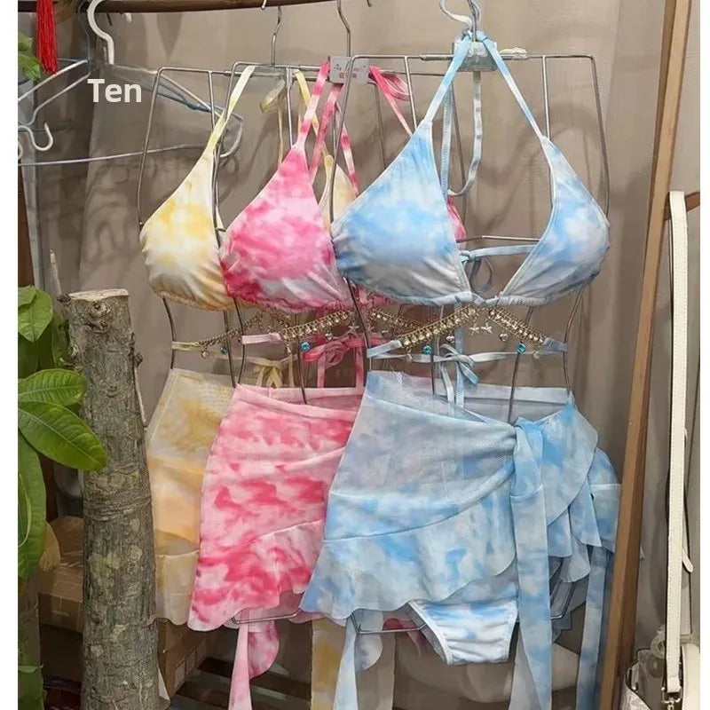 Sexy Bikini Swimsuit for Women Beach Vacation Style Three-Point Mini Dress Slimming Small Chest Ideal for Swimming at Beach