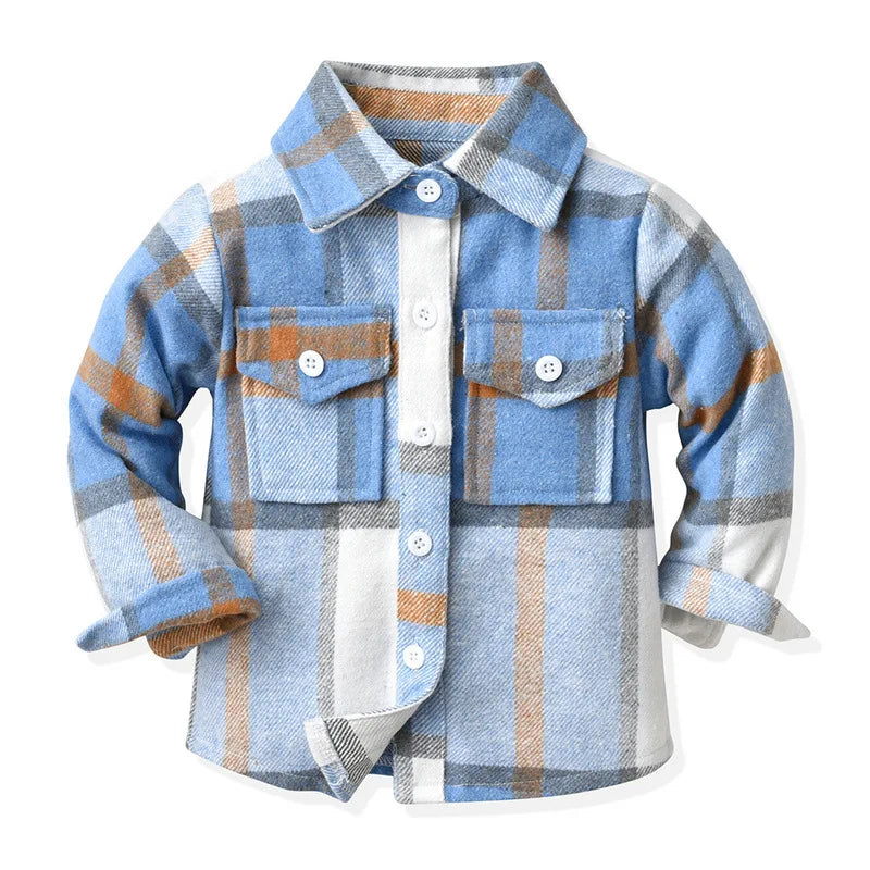 Kids' Korean Plaid Double-Breasted Cardigan Coat – Trendy Unisex Short Jacket for Boys & Girls