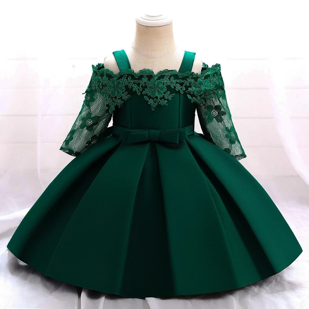Baby Girls' Lace Flower Princess Dress – Baptism, Birthday & Wedding Party Gown