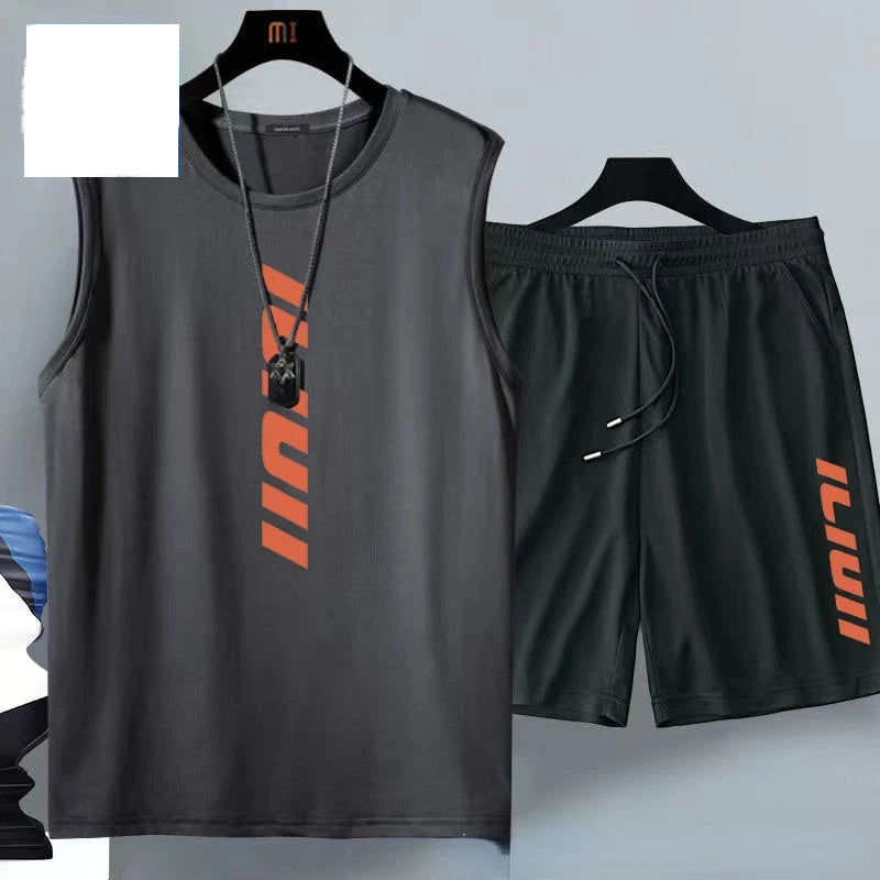 Summer men's clothing Fashion casual basketball suit street sportwear 2 piece breathable short sleeve T-shirt+jogging shorts set