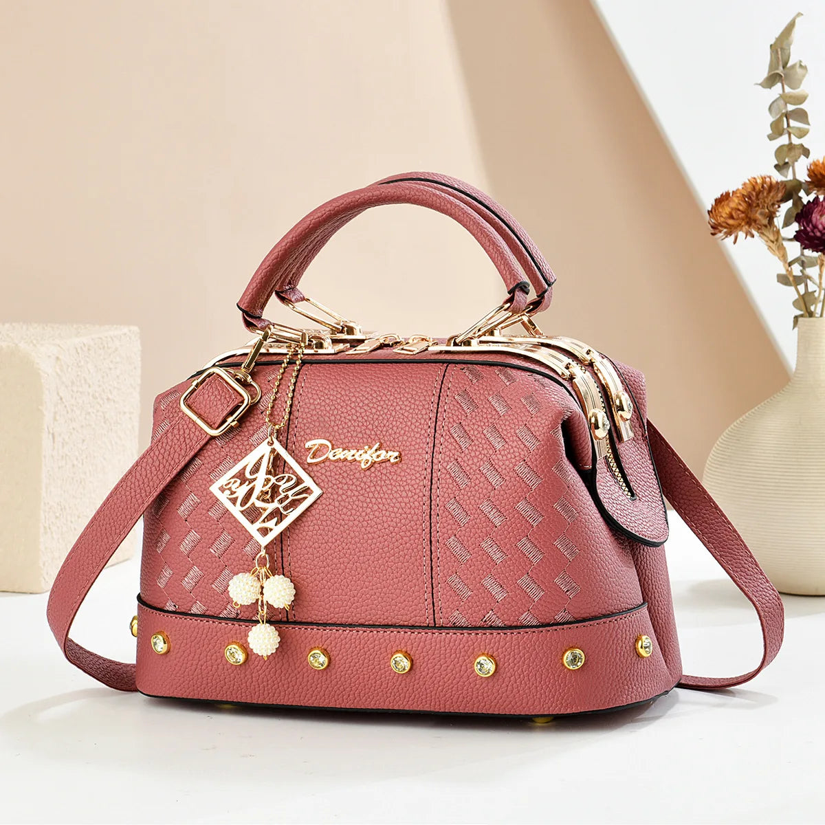 Fashionable Minimalist Women's Handbag Crossbody Shoulder Bag PU Material City Style Small Square Bag Metal Rivet Detail