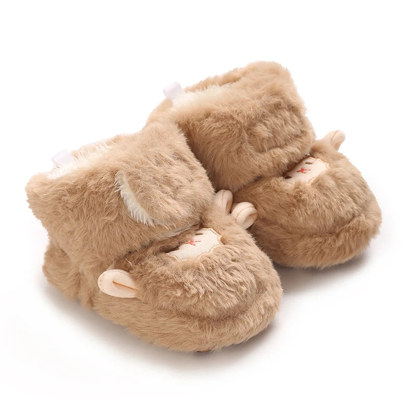 0-18M Apricot New Soft Winter Boots Baby Girl Boy Winter Warm Shoes Solid Fashion Toddler Fuzzy Balls First Walkers Kid Shoes