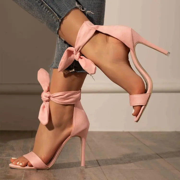 Comemore Summer Ladies Sexy Thin Heel Sandals Women's Fashion Bow High Heels Solid Color Sexy Sandals Yellow Pumps Women Shoes
