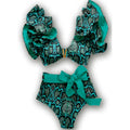 2025 New Sexy High Waist Bikini Sets Ruffle Swimwear Women Swimsuit Print Floral Dots V-neck Beach Wear Bathing Suits Biquini