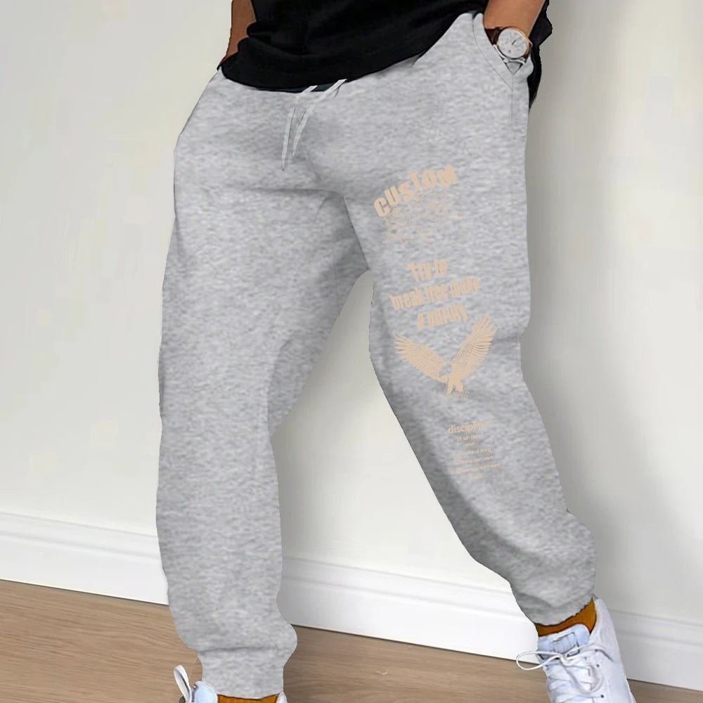Men Sweatpants Spring Autumn New Jogger Gym Sports Fitness Printed Casual Pants Mid Waist Drawstring Training Pants