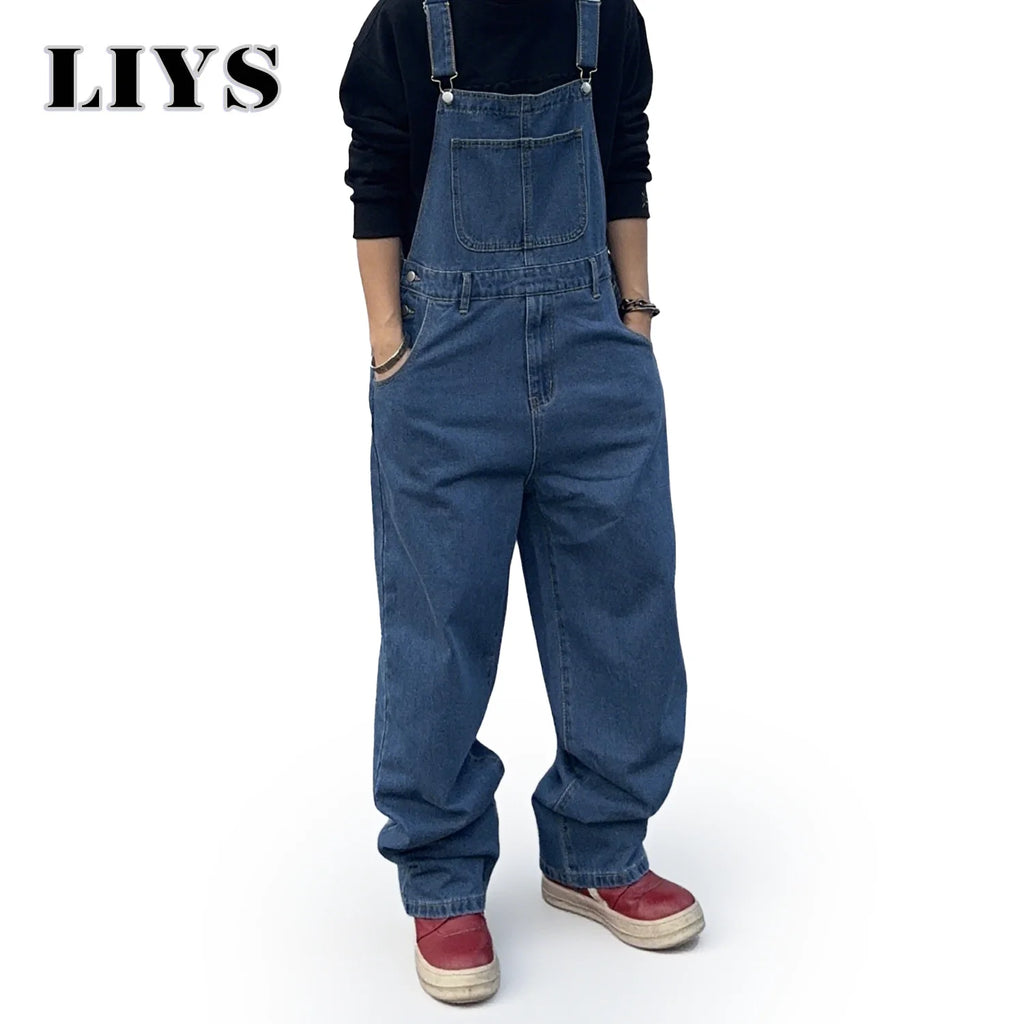 Men's Denim Overall Jumpsuit – Baggy Loose Fit Streetwear Bib Pants