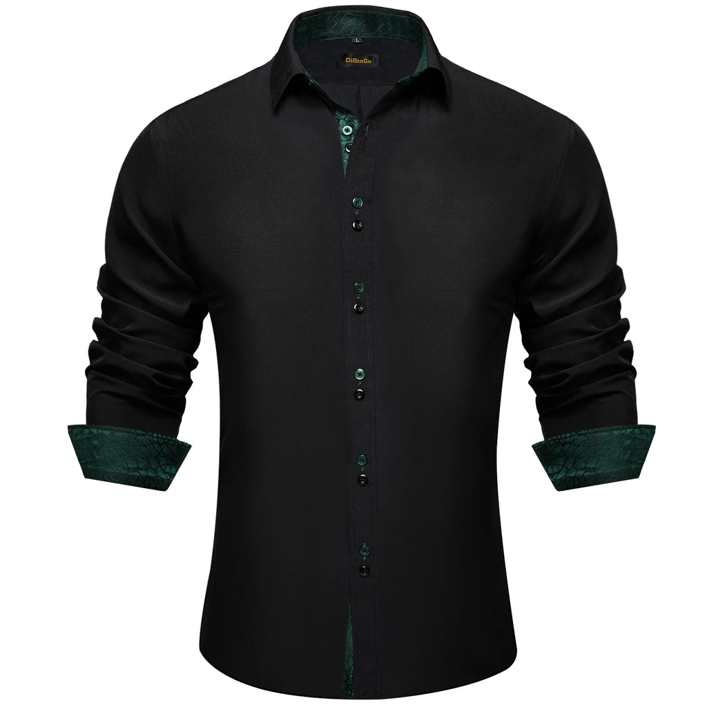 Men's Polyester Cotton Solid Black Shirts Long Sleeve Blue Paisley Patchwork Social Casual Dress Shirt Elegant Men Clothing