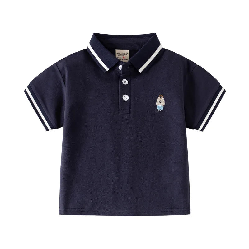 Boys' Cute Bear Polo T-Shirt – Toddler Cotton Cartoon Top