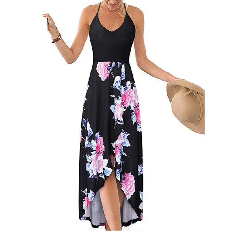 Printed V-Neck Maxi Dress