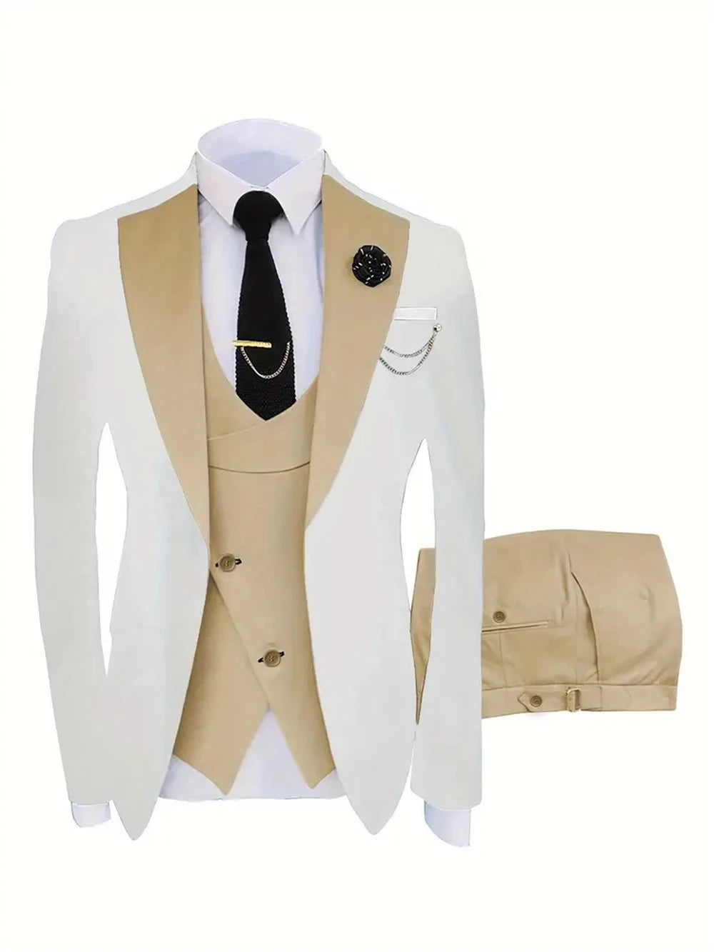 Fashion Men's Suits 3 Piece Groom Bestmen Slim Fit Wedding Prom Party Tuxedo Elegant Formal Events Dress Suit (Blazer+Vest+Pant)