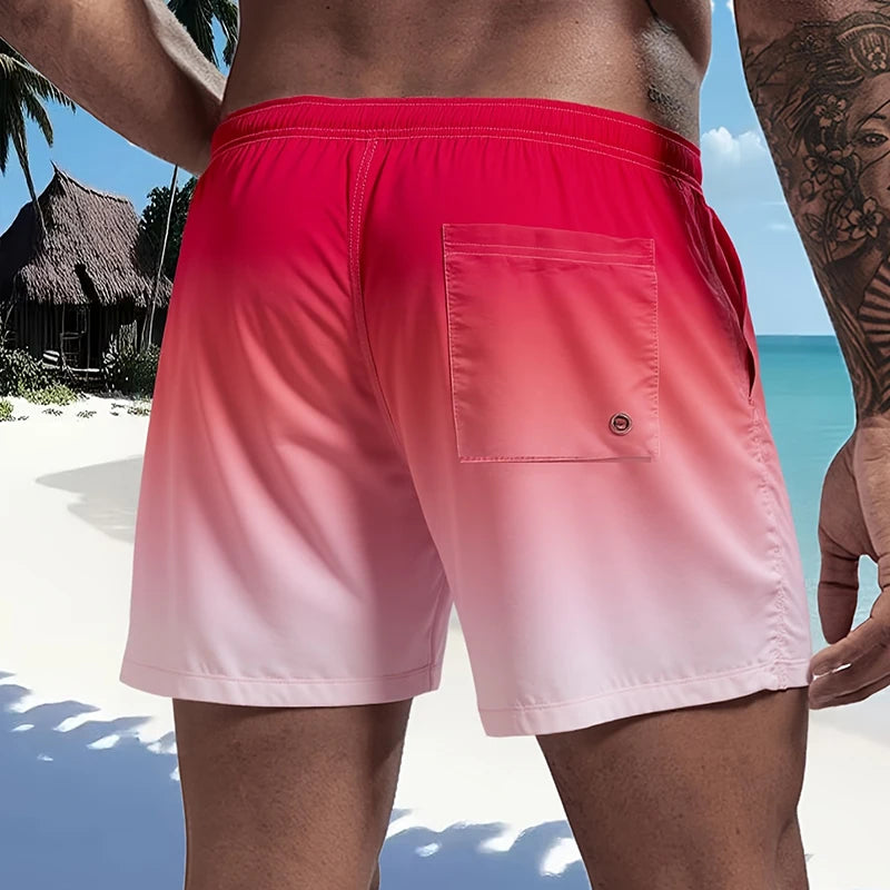 Mens Swim Trunks with Mesh Lining Side Pockets Solid Beach Shorts Quick Dry Lightweight Drawstring Board Shorts Summer Swimwear