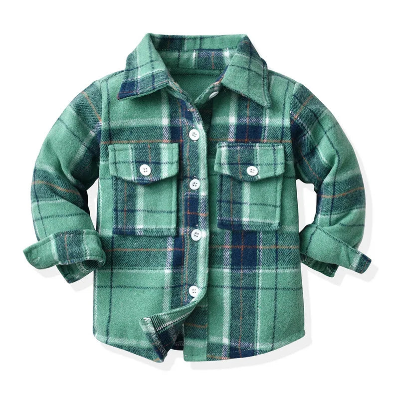 Kids' Korean Plaid Double-Breasted Cardigan Coat – Trendy Unisex Short Jacket for Boys & Girls