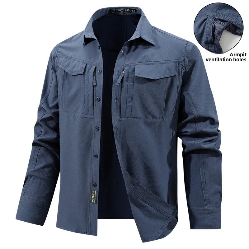 Men's Quick-Dry Outdoor Cargo Shirt – Breathable Long Sleeve