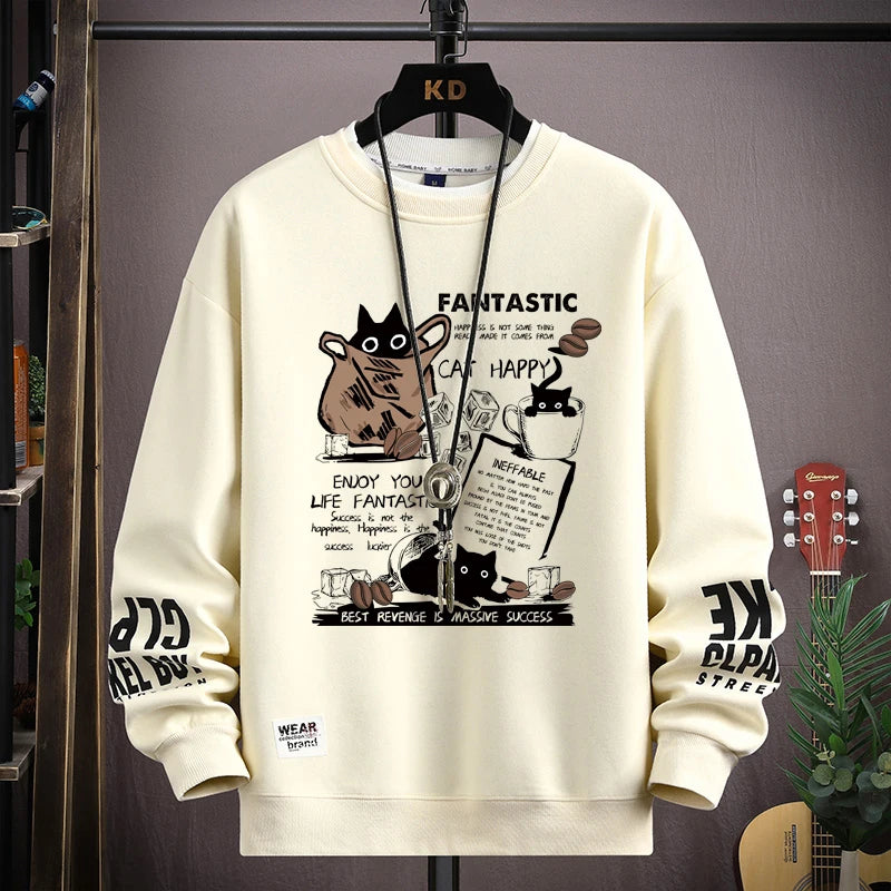Oversized Cartoon Cat Sweatshirt — Harajuku Long Sleeve Pullover | Unisex S–5XL