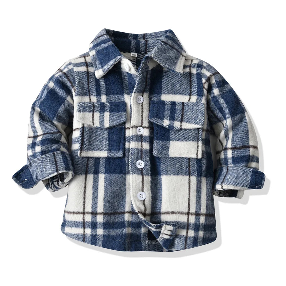 Kids' Korean Plaid Double-Breasted Cardigan Coat – Trendy Unisex Short Jacket for Boys & Girls