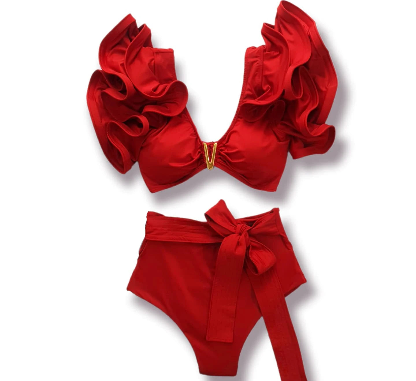 2025 New Sexy High Waist Bikini Sets Ruffle Swimwear Women Swimsuit Print Floral Dots V-neck Beach Wear Bathing Suits Biquini