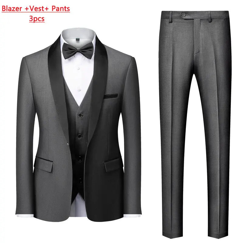 M-6XL Men's Casual Business Have Smoking Suit High End Brand Boutique Fashion Blazer Vest Pants Groom Wedding Dress Party Suit