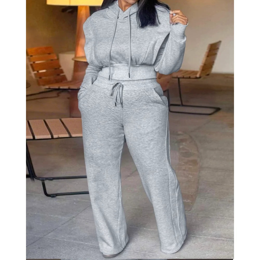 Women's 2-Piece Hoodie & Wide Leg Jogger Set – Slim Fit Casual Loungewear