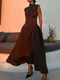 Elegant Asymmetric Collar Sleeveless A-Line Maxi Dress – Women's Evening Gown