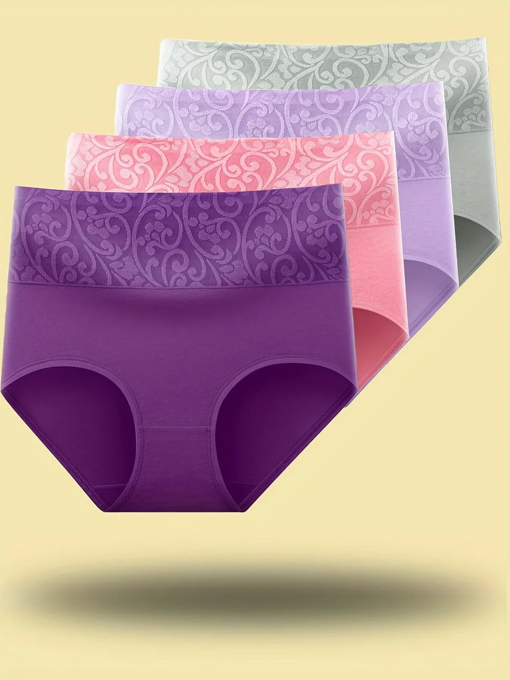 Women's High-Waist Lace Jacquard Briefs 4-Pack | Breathable Stretchy Underwear | L–XXL