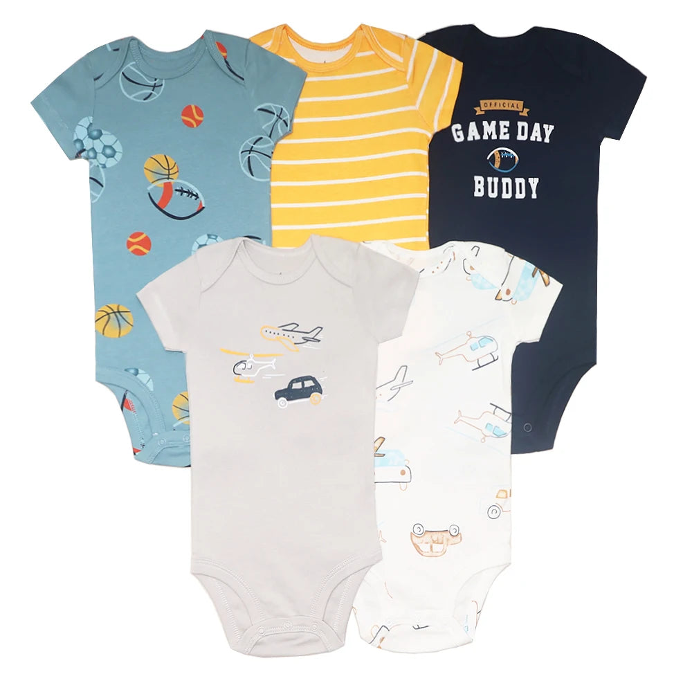 Baby Cotton Cartoon Romper – Short Sleeve Jumpsuit (0–24M)