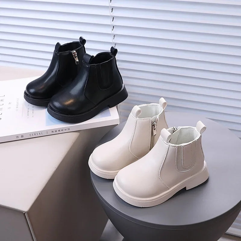 Kids Short Boots Solid Color Versatile Boys Girls Chelsea Boots British Style 2025Autumn New Children Ankle Boot Wear-Resistant