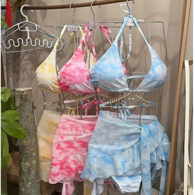 Sexy Bikini Swimsuit for Women Beach Vacation Style Three-Point Mini Dress Slimming Small Chest Ideal for Swimming at Beach