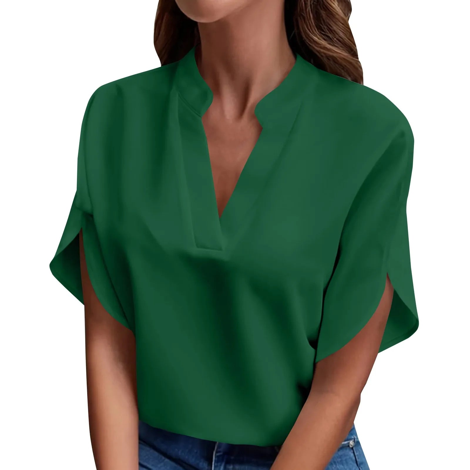 Women's Casual Chiffon Blouse | Mandarin Collar 3/4 Sleeve Pullover Top | 8 Colors | S–XXL