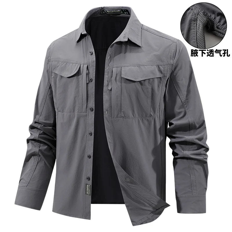 Men's Quick-Dry Outdoor Cargo Shirt – Breathable Long Sleeve