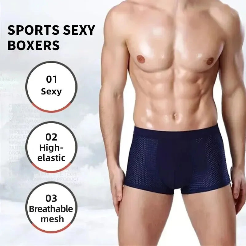 Men's Bamboo Fiber Boxer Shorts 4-Pack | Breathable Quick-Dry Underwear | 11 Colors | XL–7XL