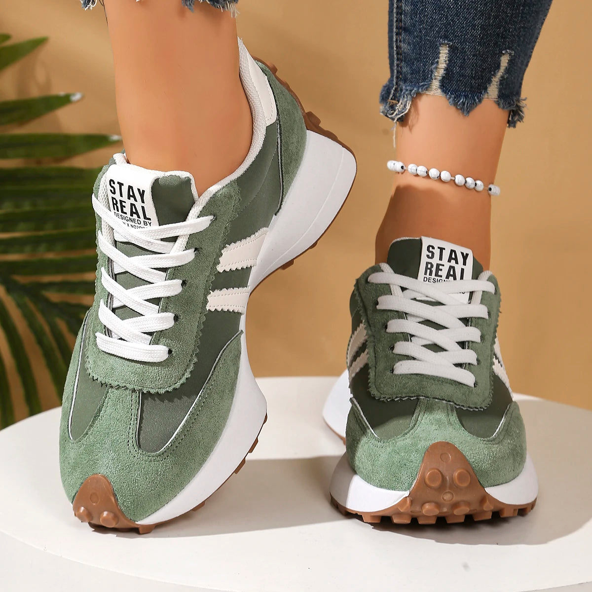 Fashionable New Style Elegant Lace Up Casual Shoes Women Spring/Autumn Round Toe Thick Sole Anti Slip Comfortable Sports Shoes