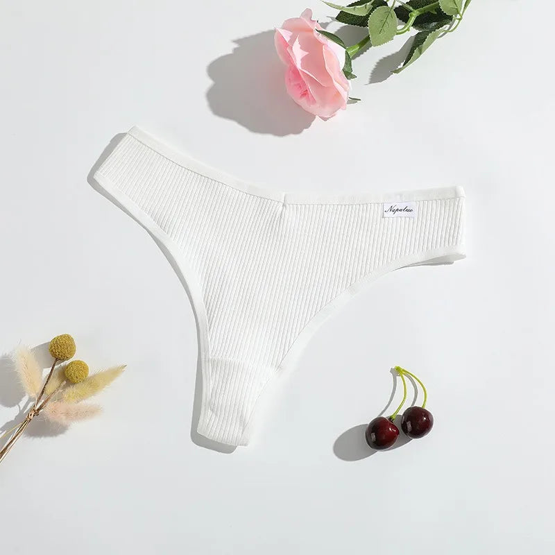 7Pcs/Set Women Cotton Panties Solid Color Thongs Female Low Rise T-back Underwear Sexy Lingerie Intimates S-XL G-String