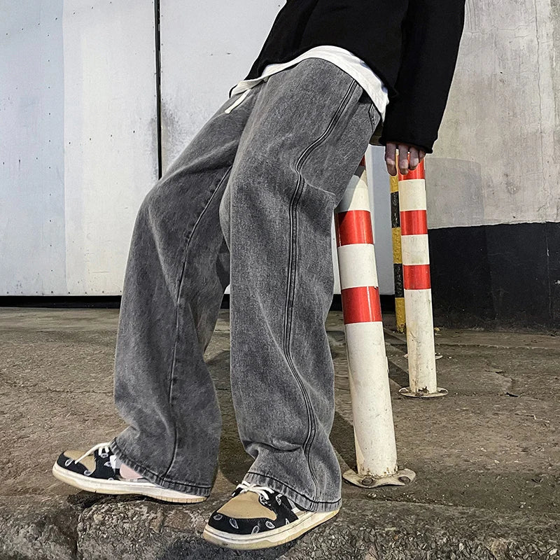 Men's Wide Leg Loose Jeans – Korean Streetwear Style