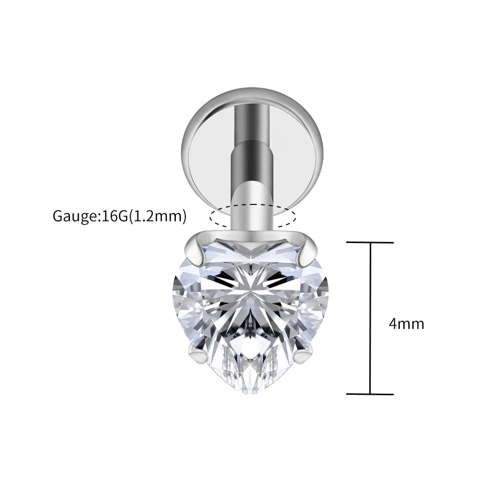 Titanium Heart CZ Labret Stud