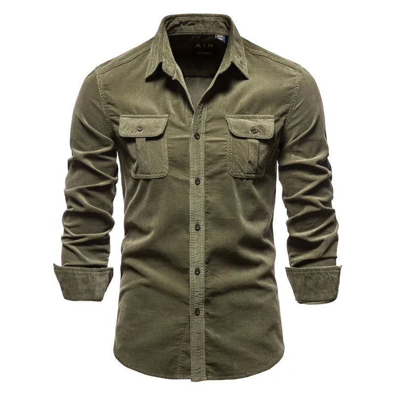 Men's Cotton Corduroy Shirt – Slim Fit Button-Down Casual Streetwear