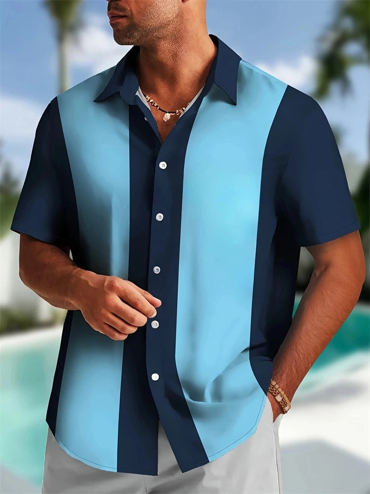 Summer Stripe Color Block 3D Printed Casual Office Shirt Mens Womens Casual Fashion Vintage Short Sleeve Shirt Mens Tops Shirt