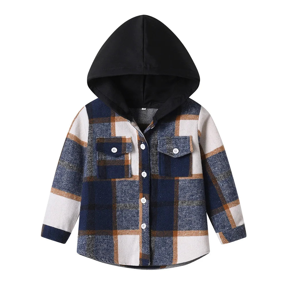 Kids' Korean Plaid Double-Breasted Cardigan Coat – Trendy Unisex Short Jacket for Boys & Girls