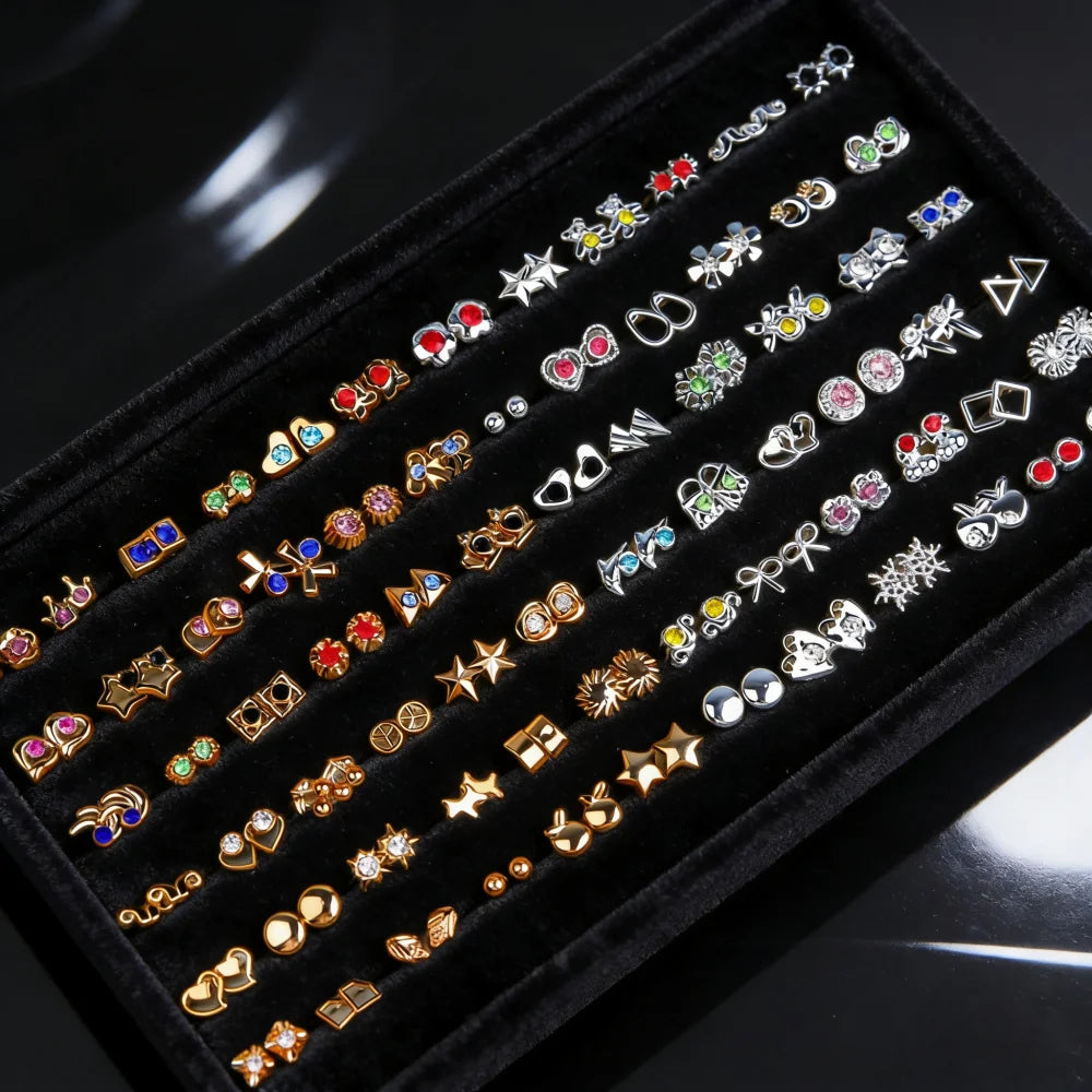 36-Pair Rhinestone Stud Earrings Set | Mixed Geometric Styles for Women