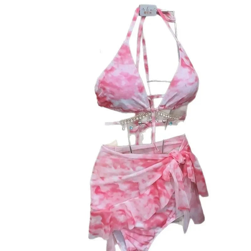 Sexy Bikini Swimsuit for Women Beach Vacation Style Three-Point Mini Dress Slimming Small Chest Ideal for Swimming at Beach