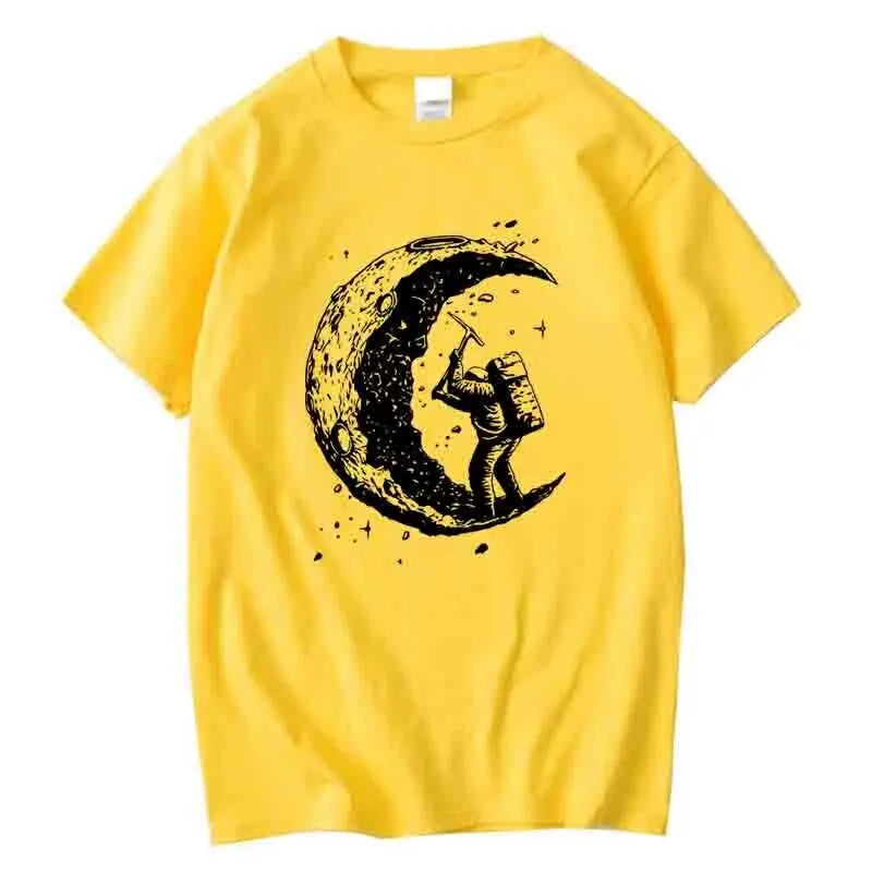 Men's Moon Print Casual T-Shirt — Breathable Cotton Blend Summer Tee